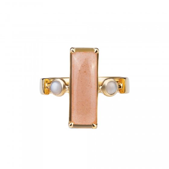 Ring 925 Sterling Silber vergoldet Glänzend Mondstein rosa 