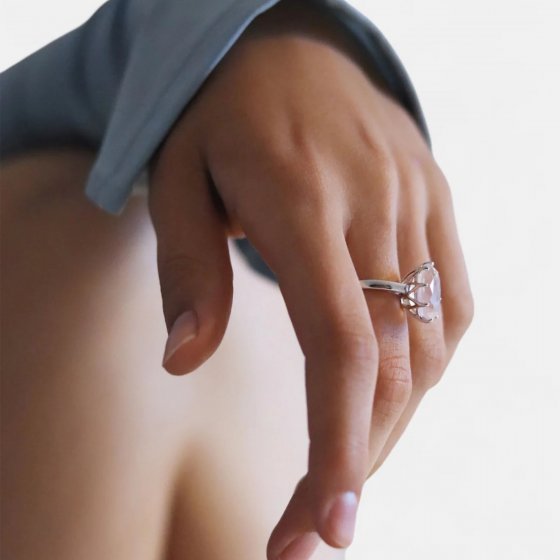 Ring 925 Sterling Silber rhodiniert Glänzend Rosenquarz rosa 