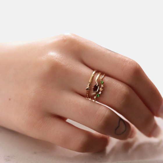 Ring 925 Sterling Silber vergoldet Glänzend Granat Citrine Chromdiopsid 