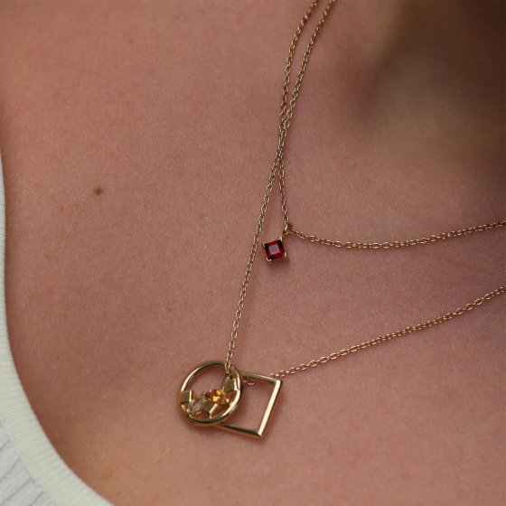 Anhänger mit Kette 925 Sterling Silber gelb vergoldet Glänzend Granat rot 