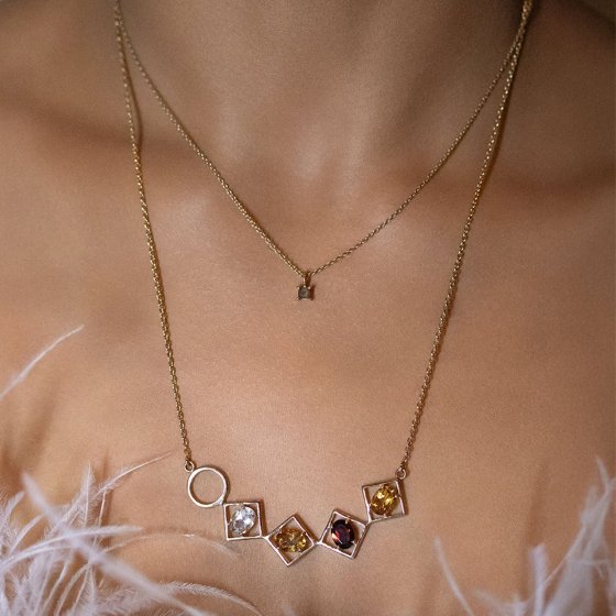 Kette 925 Sterling Silber rhodiniert Glänzend Quarz multi 