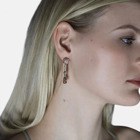 Ohrhänger 925 Sterling Silber vergoldet Glänzend Topas Rauchquarz Mondstein 