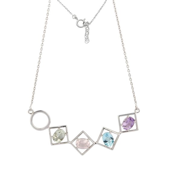 Kette 925 Sterling Silber rhodiniert Glänzend Quarz multi 