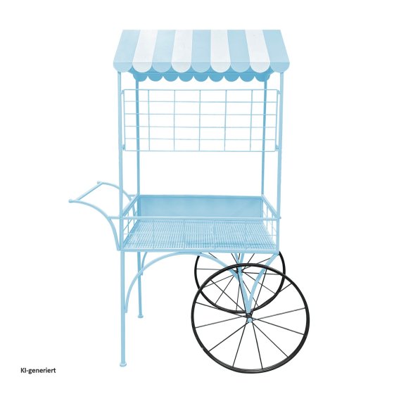 Blumenwagen Vintage Metall blau Dekowagen Buffetwagen auf Rädern 