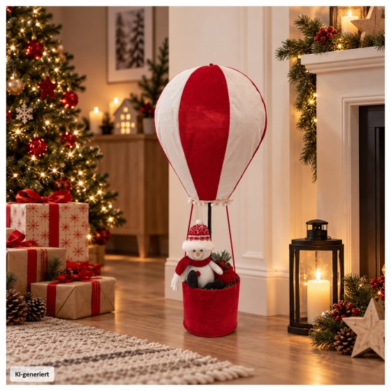 Weihnachtsfigur Schneemann im Heißluftballon 