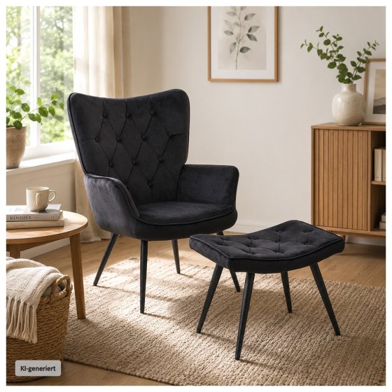 Ohrensessel Freya Velvet Schwarz 