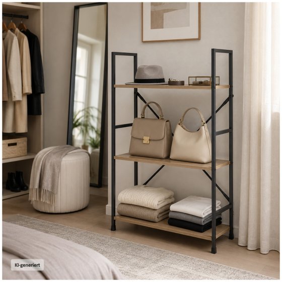Elio, 3 Ablagen, Stahlgestell, MDF-Böden in Artisaneiche, Industrie-Look 