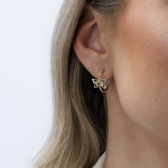 Creolen Gold 585 zweifarbig mit Schmetterling-Motiv 