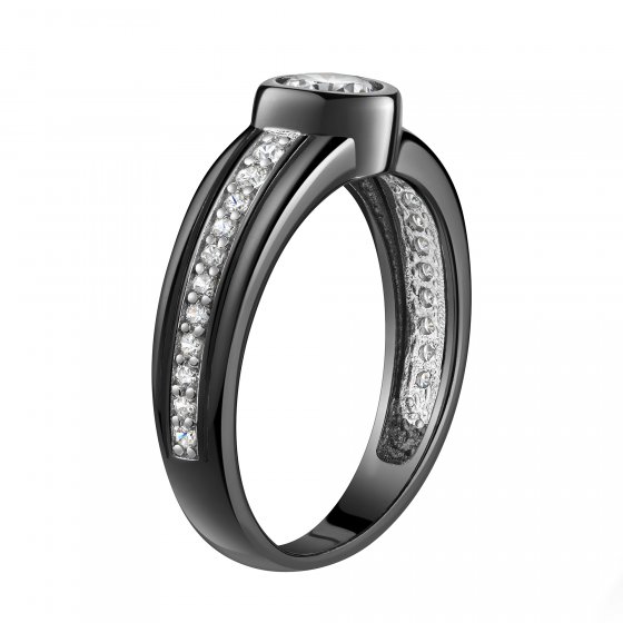 Ring 925/- Sterling Silber rhodiniert/schwarz Zirkonia 