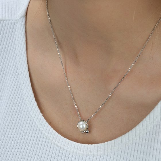 Collier 925/- Sterling Silber Perle und Saphir 