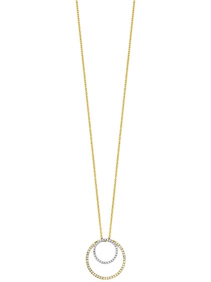 Anhänger mit Kette 925/- Sterling Silber rhodiniert/vergoldet  2 Kreise Zirkonia 
