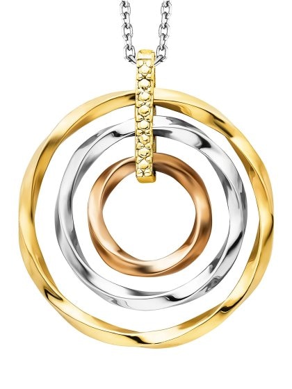 Anhänger mit Kette 925/- Sterling Silber rhodiniert/vergoldet  tricolor 3 Kreise 