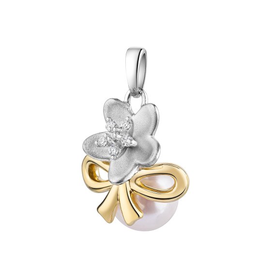 Anhänger mit Kette 925/- Sterling Silber zweifarbig Perle 