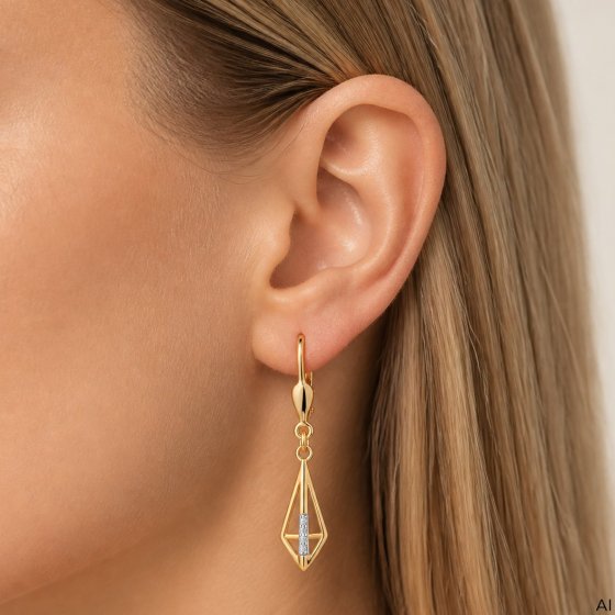 Ohrhänger 375 Gold Gelb Zirkonia Offen Spitz Zulaufend Ohrhänger 