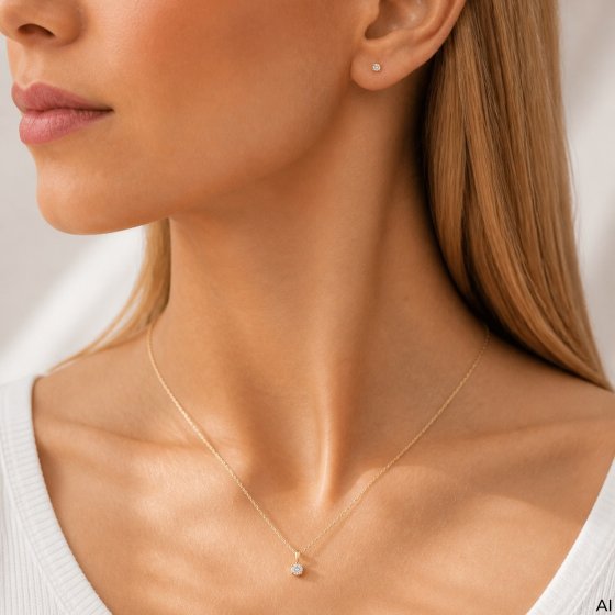 Anhänger mit Kette 375 Gold Gelb Zirkonia Ankerkette verstellbar 42 - 45cm 