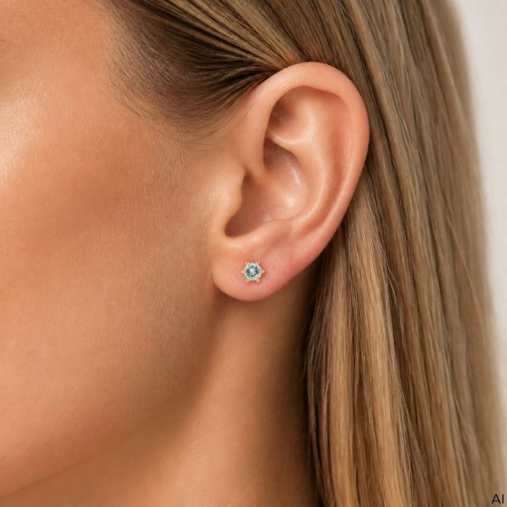 Ohrstecker 375 Gold Gelb Sky Blue Topas Rund Ohrstecker Blau 