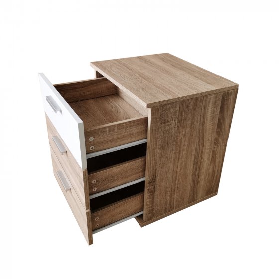 Nachtkommode 3 Schubladen Nina Sonoma Weiß 2er-Set 