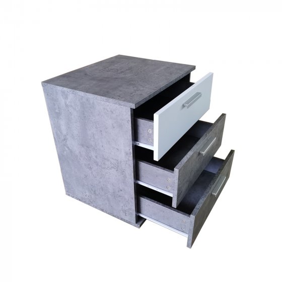 Nachtkommode 3 Schubladen Nina Beton Weiß 2er-Set 