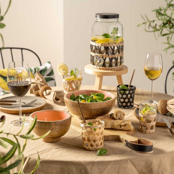 Trinkglas 500 ml beige mit Geflecht GARDA 