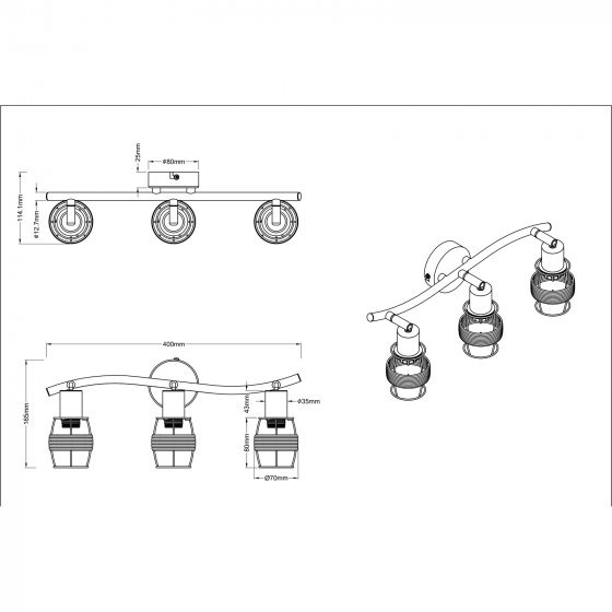 Deckenleuchte 3-flammig MALIK 