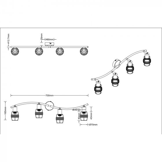 Deckenleuchte 4-flammig MALIK 