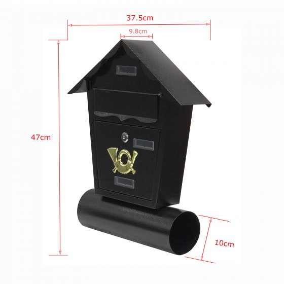 Briefkasten Amin Schwarz mit Zeitungsrolle 