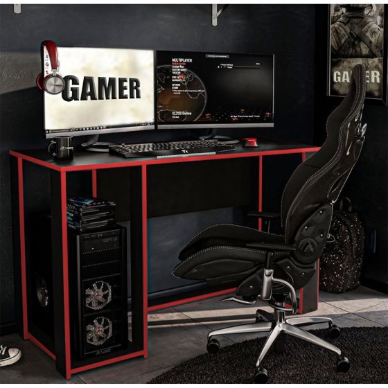 Gaming Schreibtisch Schwarz/Rot Moderner Gamer-Tisch 120 x 76 x 54 cm 