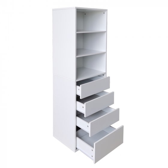 Hohe offene Kommode 3 Regalfächer 4 Schubladen 