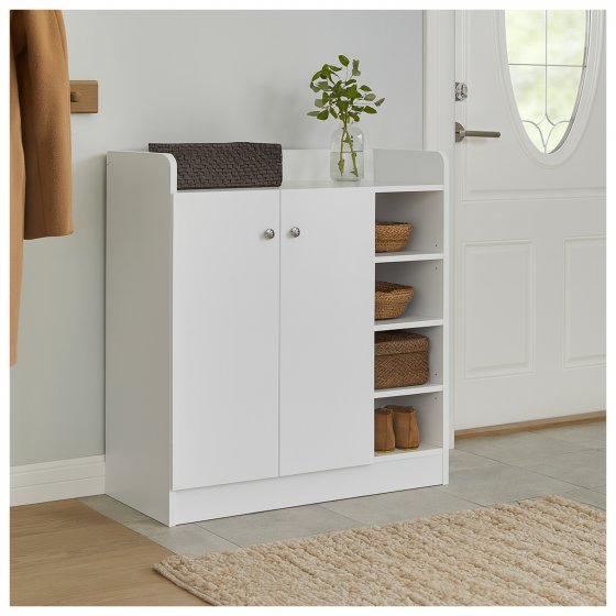 Sideboard mit 8 Regalfächern Weiß 