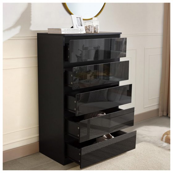 Sideboard Kenji 5 Schubladen Hochglanz Schwarz 