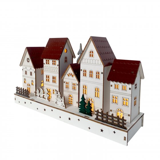 LED Holz Weihnachtsdorf mit Wintermotiv Batteriebetrieben 