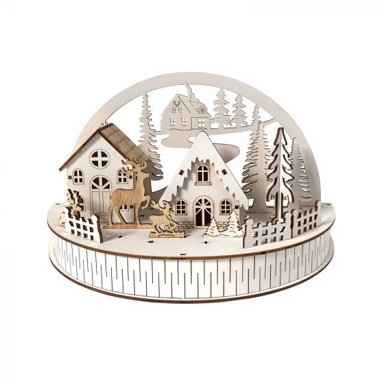 LED Dekobogen Winterdorf und Rehe Weihnachtsdeko mit 5 LEDs 
