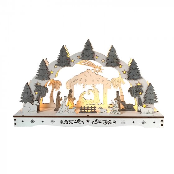 Leuchtbogen Heilige Familie mit Krippe 