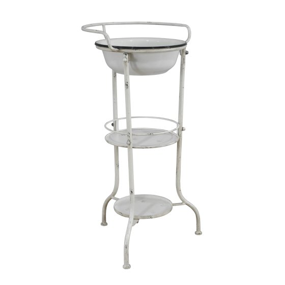 Nostalgische Waschschale Le Bain mit Ständer und Ablage aus Emaille 81 cm 