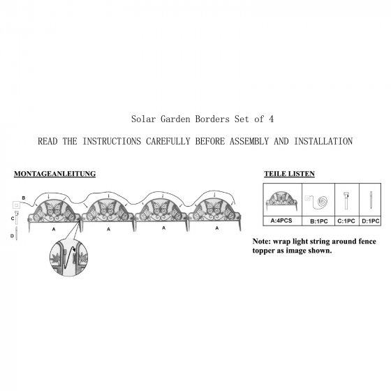 Beeteinfassung 1000 cm Schmetterling mit Lichterkette 