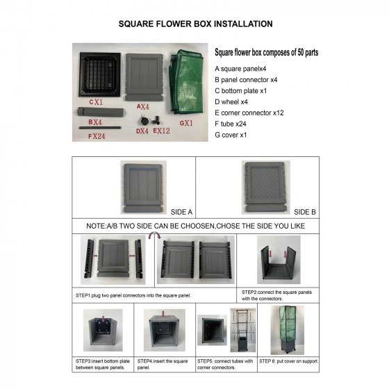 Pflanzkübel mit Rankgitter und Folienabdeckung Nessa 30x30 cm 