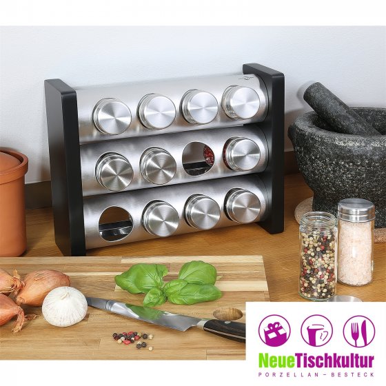 Gewürzständer mit 12 Gläsern Edelstahl 