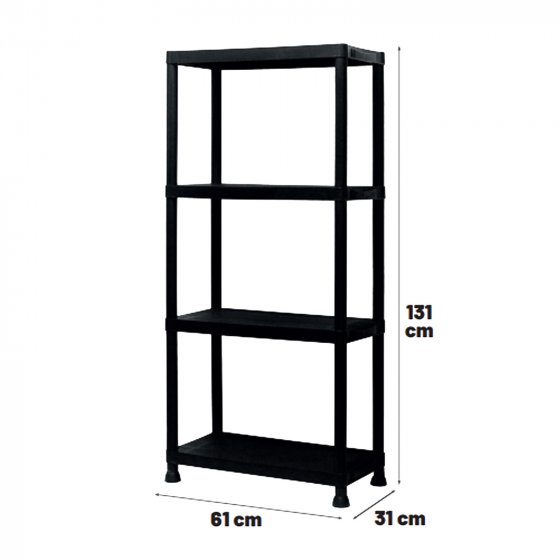 Regal mit 4 Böden Schwarz Kunststoffregal 