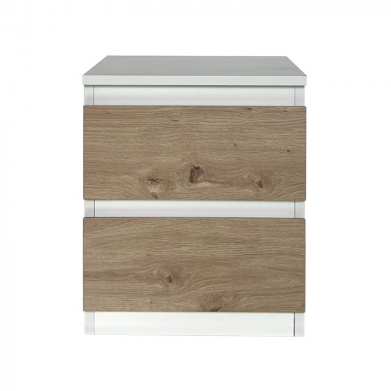 Nachtkommode 2er Set Weiß-Artisaneiche mit 2 grifflosen Schubladen 