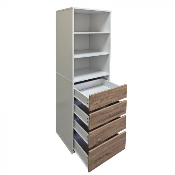 Schrank mit 4 Schubladen und 3 offenen Fächern Weiß/Sonoma 
