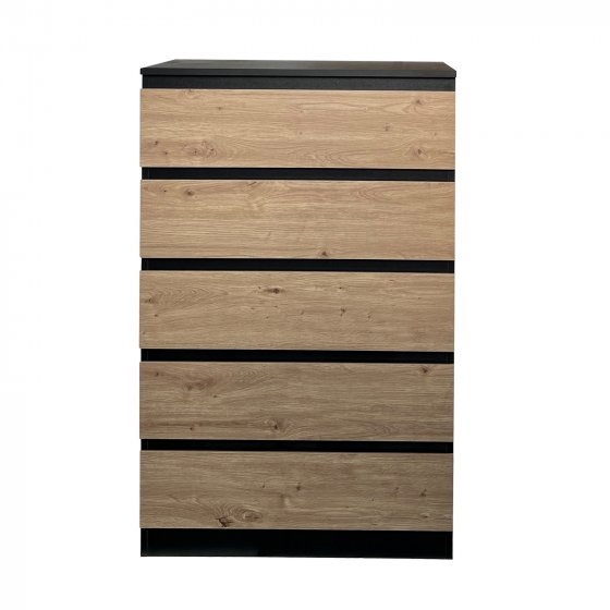 Kommode mit 5 grifflosen Schubladen Schwarz Artisaneiche 