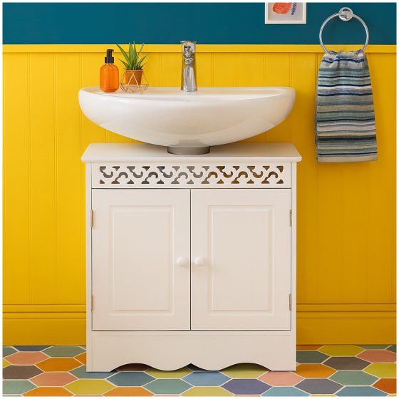 Waschbeckenunterschrank Weiß Landhausstil für Bad und Gäste-WC 