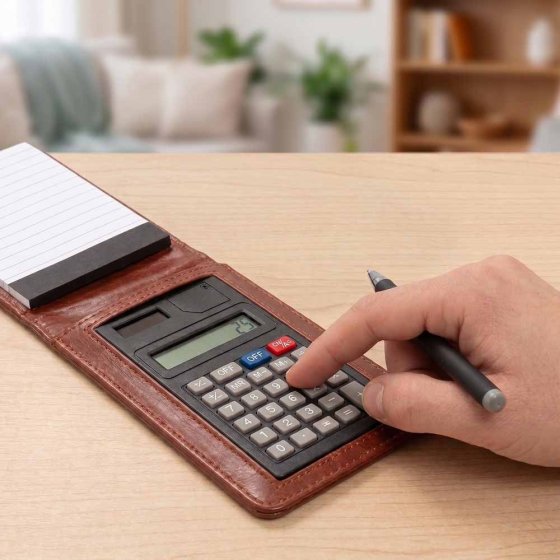 Handliches Notizset mit Taschenrechner 