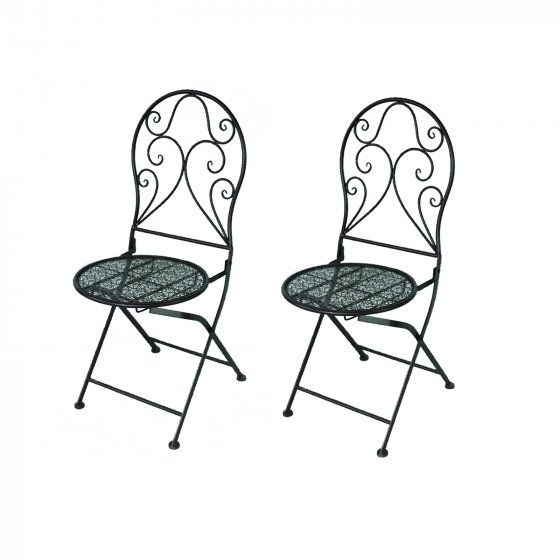 Bistroset aus Metall 3-teilig, detailreich verzier Klapptisch Ø 60 cm und 2 Klappstühle 