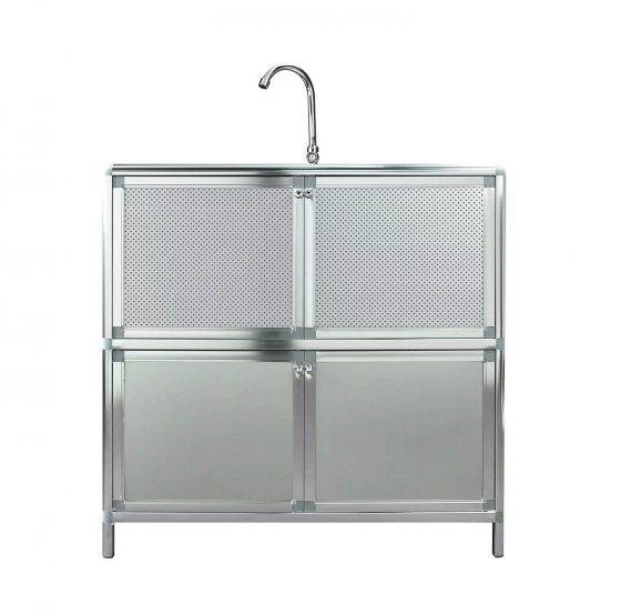 Spüle mit Abtropfläche und Unterschrank für Outdoorküche Silber 