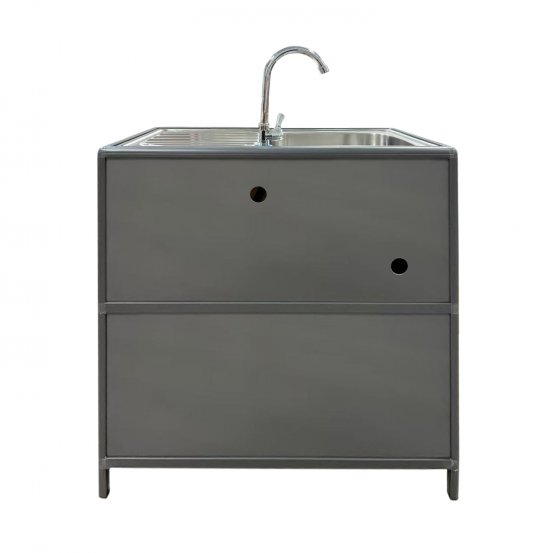 Spüle mit Abtropfläche und Unterschrank für Outdoorküche Grau 