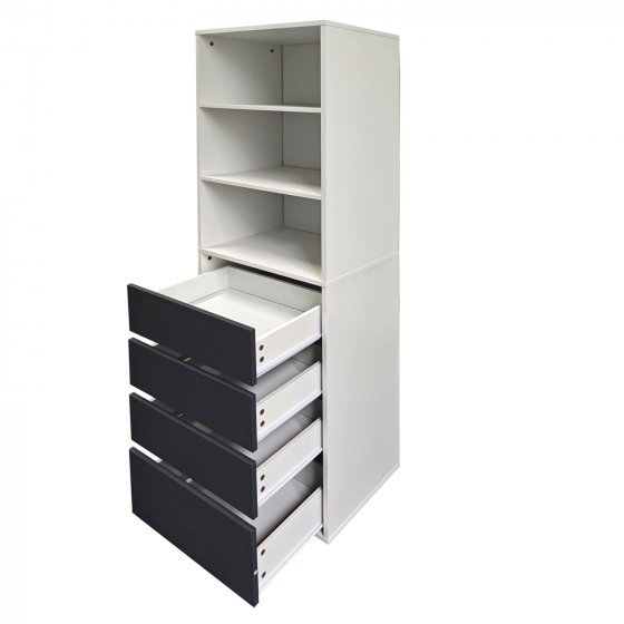 Schrank mit 4 Schubladen und 3 offenen Fächern Weiß/Grau 