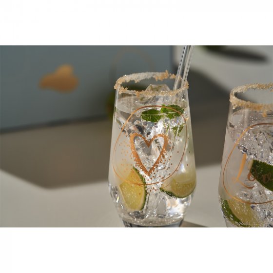 2 Longdrinkgläser 2 Trinkhalme Love 
