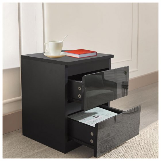 Nachtschrank Kenji Hochglanz Schwarz 