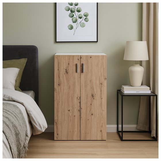 Kommode mit 3 Regalfächern Nina Weiß-Artisaneiche 